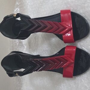 Pre-owned Louis Vuitton Patent Leather Ankle Sandals Red & Black